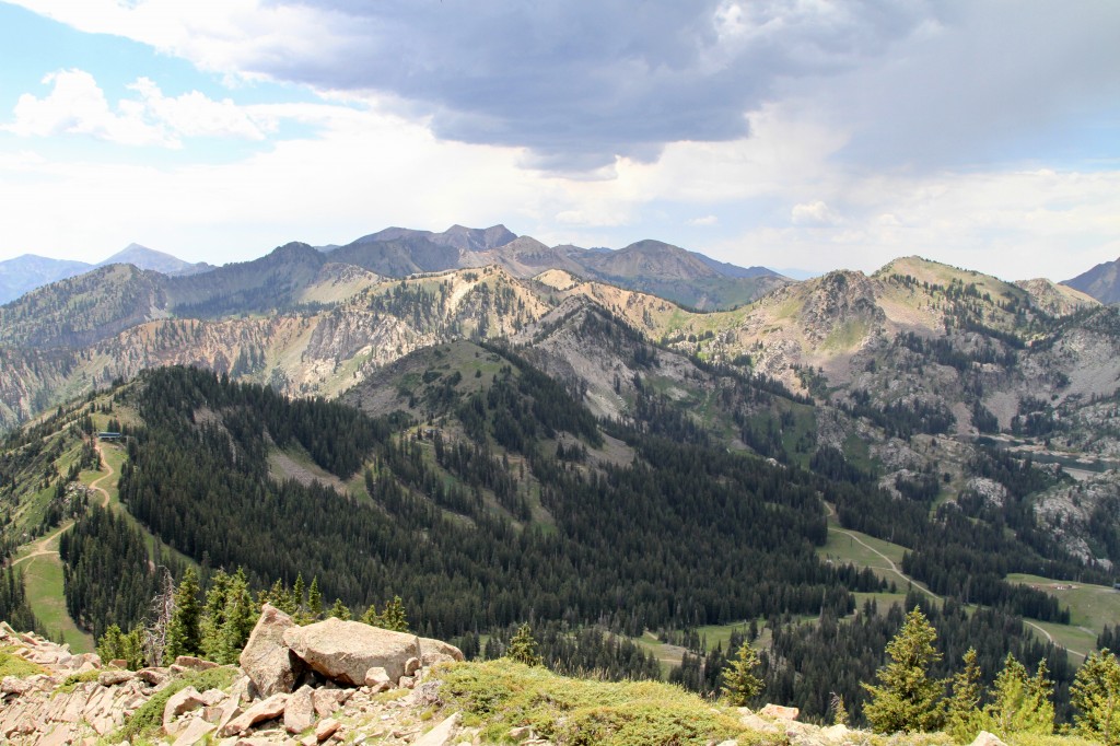 Views from Clayton's Peak looking South-West towards Brighton, Solitude, Alta, and Snowbird ski areas. (We had to pay attention to potential mountain thunderstorms, so we descended from the summit pretty quickly).